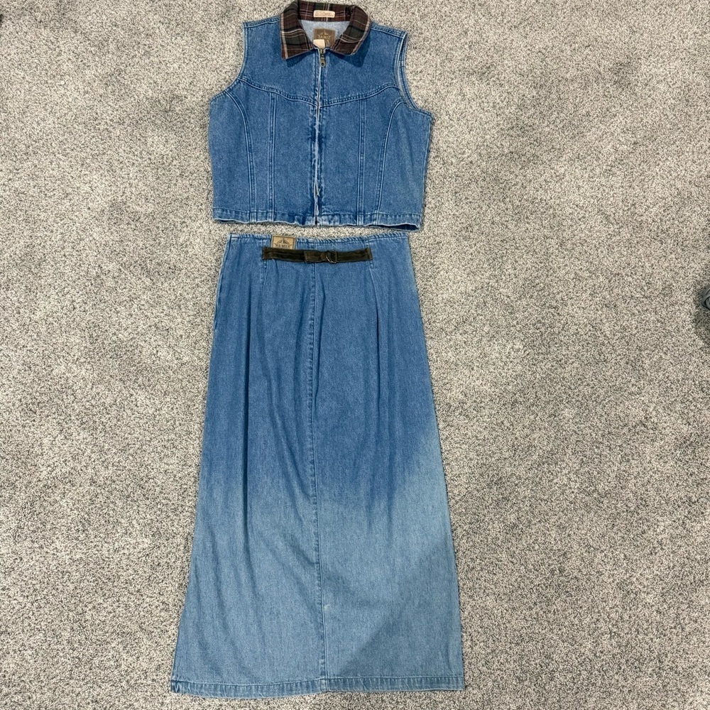 Vtg A.M.I Denim Vest Maxi Skirt 2 Piece Set 100% Cotton Western Boho Women’s M